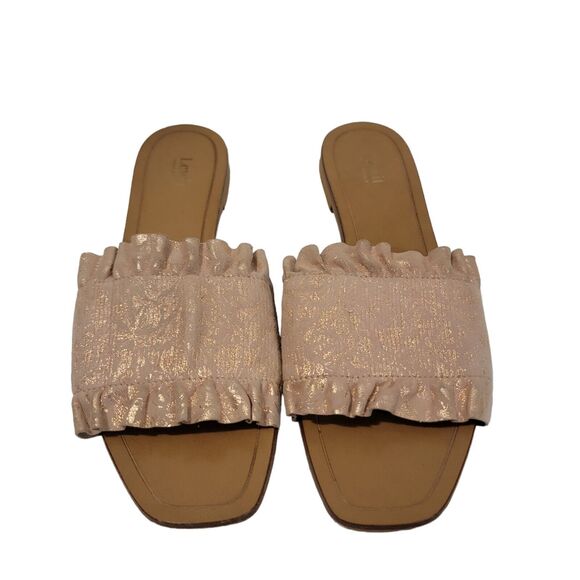 Lewit Sandals Womans 36.5 Pink Blush Shimmer Cassandra Ruffle Slip On - Picture 2 of 4
